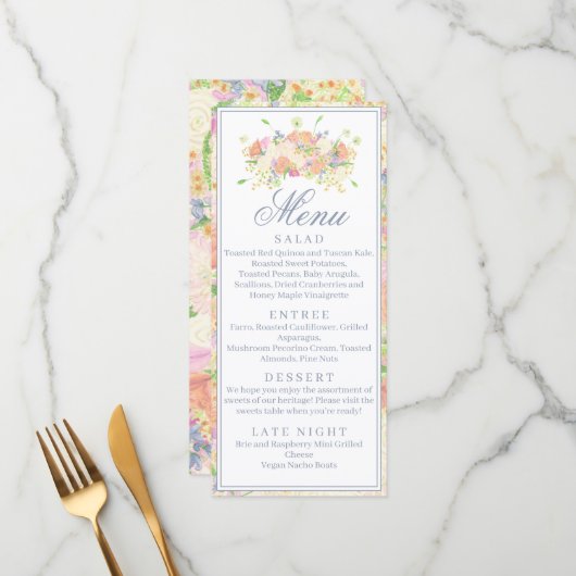 Waterverf Bloemen Tuin Party Crest Menu (Voorkant / Achterkant in situ)