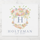 Waterverf Bloemen Tuin Party Crest Sparkling Wijnetiket (Enkel label)