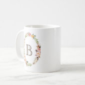 Waterverf Bloemen & Veren Boho Krans Monogram Koffiemok (Voorkant links)