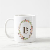 Waterverf Bloemen & Veren Boho Krans Monogram Koffiemok (Links)