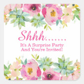 Waterverf Bloemen Verrassingsfeest Vierkante Sticker (Voorkant)