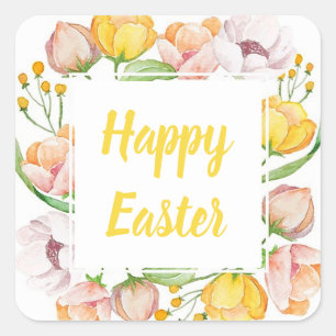 waterverf bloemen vierkante sticker