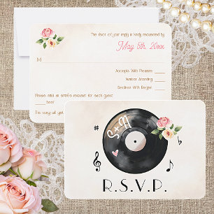 Waterverf Bloemen Vinyl Record Bruiloft RSVP Kaart
