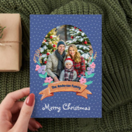 Waterverf Bloemen Violet Blauw Foto Kerst Feestdagenkaart