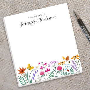 Waterverf Bloemen Vlinder Bij Notitieblok