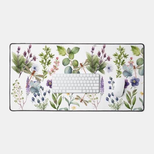 Waterverf Bloemen & Vlinders Bureaumat (Keyboard & Muis)