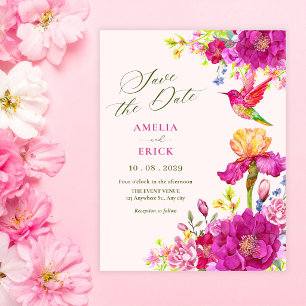 Waterverf bloemen vogel bruiloft kaart