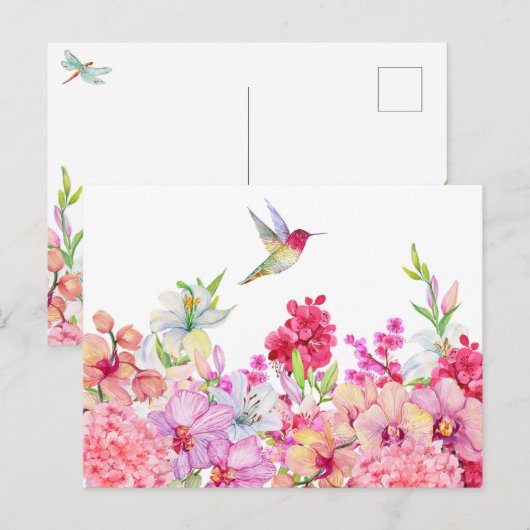 Waterverf Bloemen Vogeltuin Briefkaart (Voorkant / Achterkant)