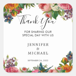 Waterverf  bloemen Weddenschap Vierkante Sticker