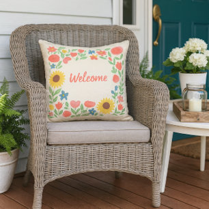 Waterverf Bloemen Welkom in ons Thuis Buitenkussen