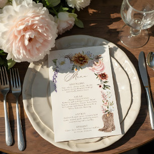 Waterverf Bloemen Western Cowboy Boots Bruiloft Menu