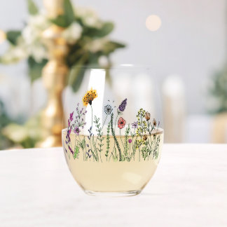 Waterverf bloemen wijnglas zonder voet