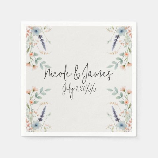 Waterverf Bloemen Wildflower Spring Bruids bruilof Servet (Voorkant)