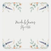 Waterverf Bloemen Wildflower Spring Bruids bruilof Vierkante Sticker (Voorkant)