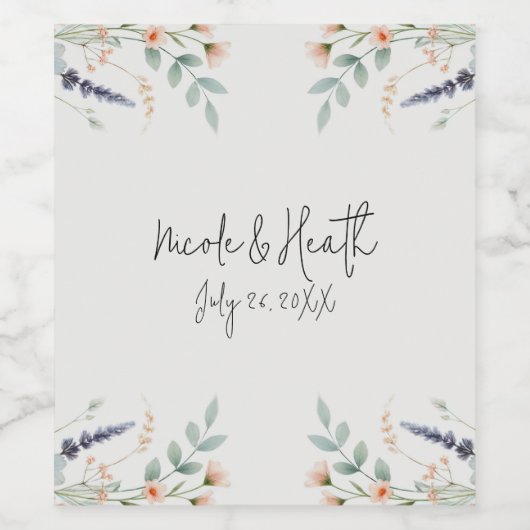 Waterverf Bloemen Wildflower Spring Bruids bruilof Wijn Etiket (Enkel label)