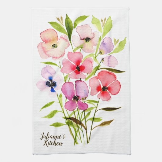 Waterverf Bloemen Wildflowers Gepersonaliseerd Theedoek (Verticaal)