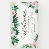 Waterverf Bloemen Wit Groen Bruiloft Welkom Spandoek (Verticaal)