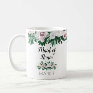 Waterverf Bloemen Wit Groen Maid van Honor Favor Koffiemok