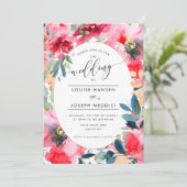 Waterverf Bloemen Zomer Rozen, Rode Ombre Bruiloft Kaart (Staand voorkant)