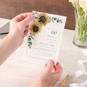 Waterverf Bloemen Zonnebloem 60ste Verjaardagsfees Vellum Uitnodigingen