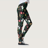  Waterverf Bloemen Zwart Botanisch Leggings (Rechts)
