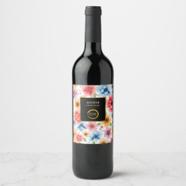 Waterverf Bloemen Zwart Goud Toevoegen logo Profes Wijn Etiket