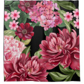 Waterverf Bloemen Zwart Rood Douchegordijn (Voorkant)