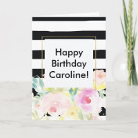 Waterverf Bloemen Zwart Witte Strepen