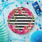 Waterverf Bloemen zwarte strepen Papieren Bordje (Feest)