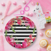 Waterverf Bloemen zwarte strepen Papieren Bordje (Feest)