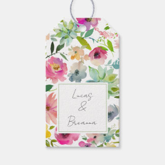 Waterverf Bloemena NAME & NAME Huwelijk Kleurrijk Cadeaulabel