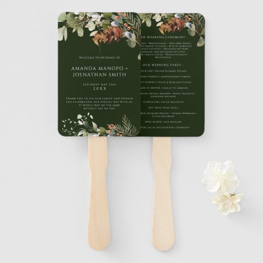 Waterverf Bloemenarrangementen Trouwprogramma Handwaaier (Voorkant en achterkant)