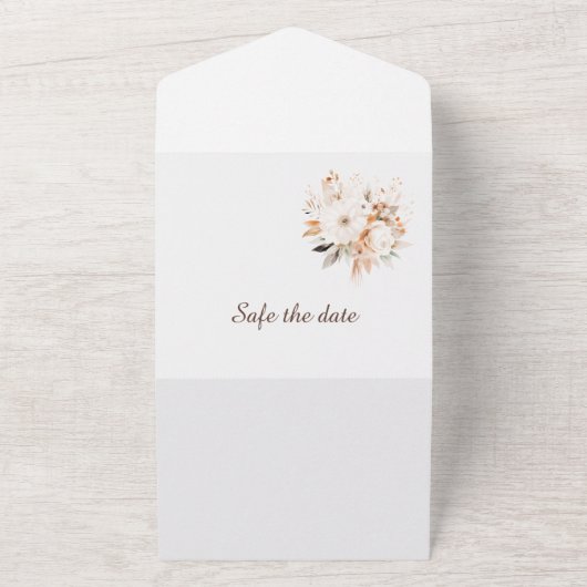 Waterverf bloemenbeige en goud all in one uitnodiging (Buitenkant)