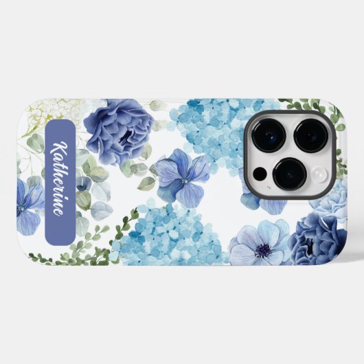 Waterverf Bloemenblauw Hydrangea Stijlvol Case-Mate iPhone Case (Achterkant (horizontaal))