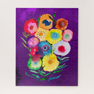 Waterverf bloemenbloemen paarse lolly legpuzzel