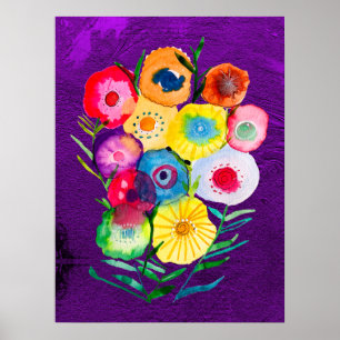 Waterverf bloemenbloemen paarse lolly poster