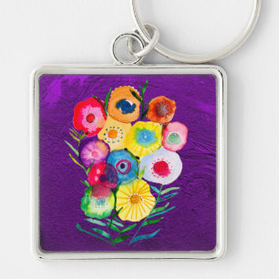 Waterverf bloemenbloemen paarse lolly sleutelhanger