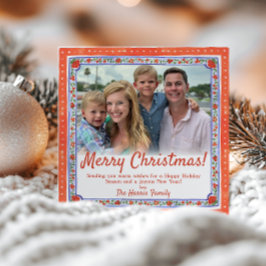 Waterverf Bloemenblok Print Foto Kerst Kaart