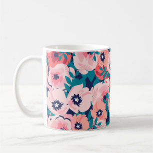 Waterverf Bloemenboeket:  Pioenrozen. Koffiemok