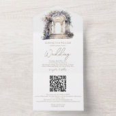 Waterverf Bloemenboog Bruiloft RSVP QR Code All In One Uitnodiging (Binnen)