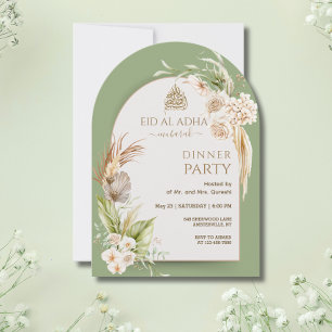 Waterverf Bloemenboog Eid al Adha Diner Kaart