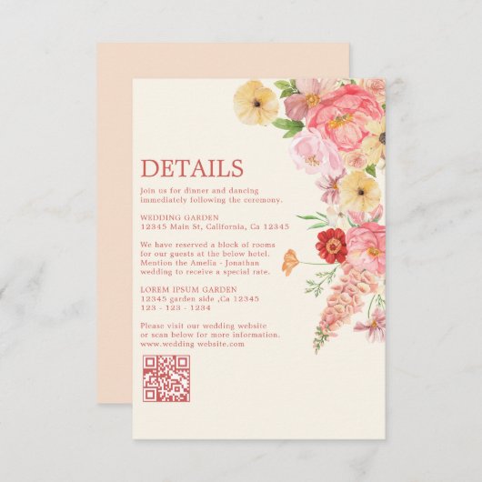 Waterverf bloemenboter geel Wedding qr code Informatiekaartje (Voorkant / Achterkant)