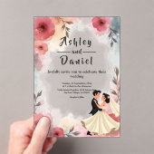 Waterverf Bloemenbruid en bruidegom Elegante bruil Acryl Uitnodigingen (Insitu (Draagbaar))