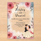 Waterverf Bloemenbruid en bruidegom Elegante bruil Acryl Uitnodigingen (Voorkant)