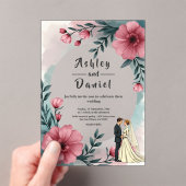 Waterverf Bloemenbruid en bruidegom Elegante bruil Acryl Uitnodigingen (Insitu (Draagbaar))