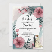 Waterverf Bloemenbruid en bruidegom Elegante bruil Kaart (Voorkant)