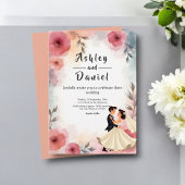 Waterverf Bloemenbruid en bruidegom Elegante bruil Kaart
