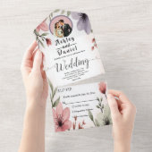 Waterverf Bloemenbruid en bruidegom Romantische br All In One Uitnodiging (Afscheurbaar)