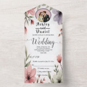 Waterverf Bloemenbruid en bruidegom Romantische br All In One Uitnodiging (Binnen)