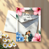 Waterverf Bloemenbruid en bruidegom Zomerbruiloft Acryl Uitnodigingen